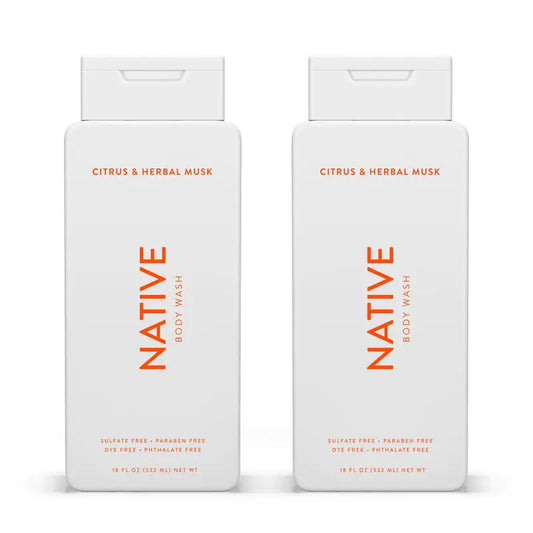 Native Body Wash Contains Naturally Derived Ingredients | For Women & Men, Sulfate, Paraben, & Dye Free Leaving Skin Soft and Hydrated | Citrus & Herbal Musk 18 oz - 2 Pk Citrus & Herbal Musk - 2 Pk