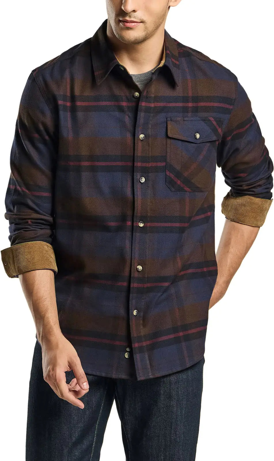 CQR Men's All Cotton Flannel Shirt, Long Sleeve Casual Button Up Plaid Shirt, Brushed Soft Outdoor Shirts X-Small Plaid Woods Night