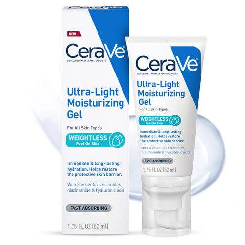 CeraVe Ultra-Light Moisturizing Gel | Hydrating Gel Face Moisturizer med ceramider, niacinamid, hyaluronsyre | Duftfri | Oljefri | Vektløs Mattifying Moisturizer | 1,75 FL Oz 