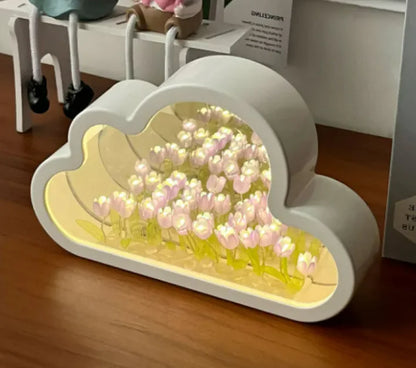 Handmade DIY Cloud Tulip Mirror Small Night Light