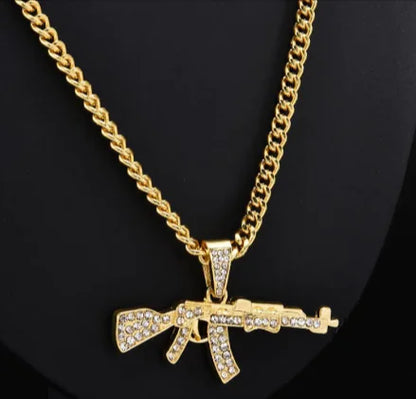 Men's Diamond-Encrusted Submachine Gun Necklace