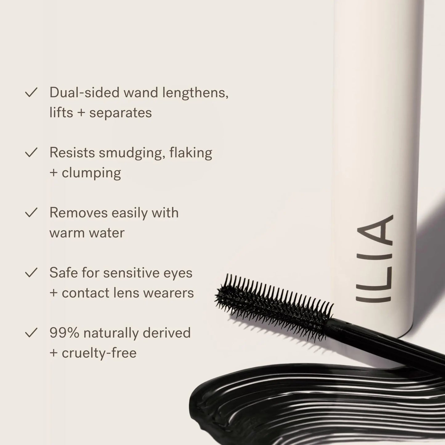 ILIA - Máscara de Pestañas Limitless | No tóxica, sin crueldad animal, ligera y nutritiva, resistente a la descamación y a las manchas, máscara limpia, probada por oftalmólogos, segura para ojos sensibles