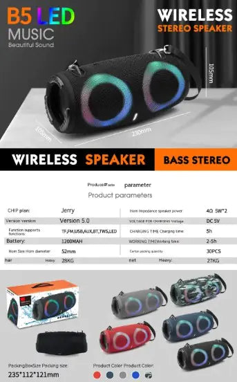 Altavoz Bluetooth con luces de colores RGB