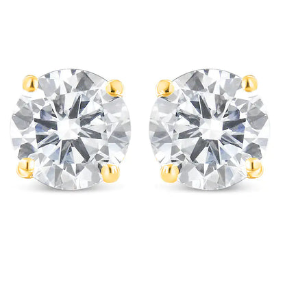 Aretes clásicos de oro amarillo de 10 quilates con diamantes redondos de talla brillante de 1,00 quilates y cierre de rosca (color JK, claridad I2-I3)