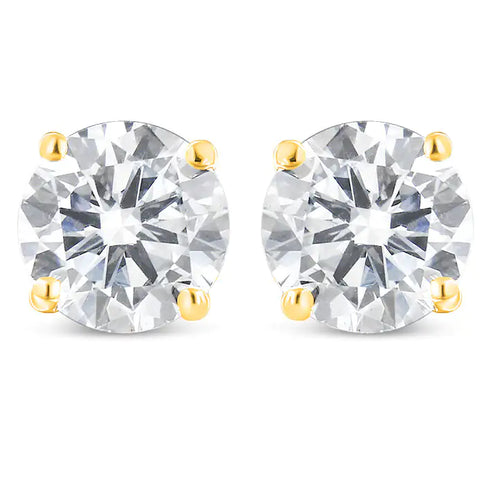 Aretes clásicos de oro amarillo de 10 quilates con diamantes redondos de talla brillante de 1,00 quilates y cierre de rosca (color JK, claridad I2-I3)