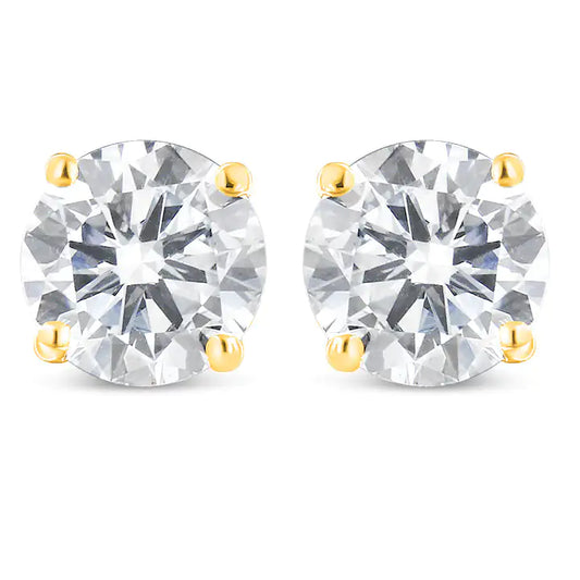 Aretes clásicos de oro amarillo de 10 quilates con diamantes redondos de talla brillante de 1,00 quilates y cierre de rosca (color JK, claridad I2-I3)