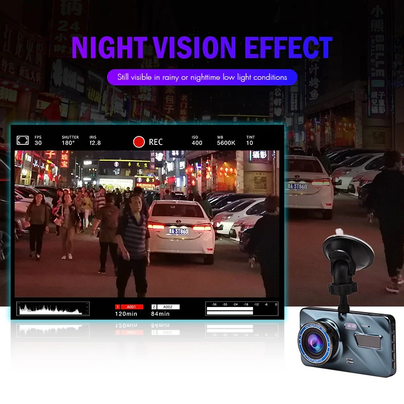 HD 1080P Dual Dashcam 4" Recorder mit Nachtsicht