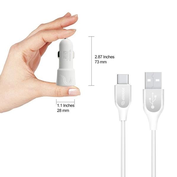Esoulk 12W Dual USB Car Charger with 5FT Type-C Cable