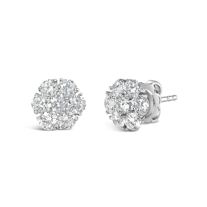 14K hvitt gull 1 3/4 Cttw Lab Grown Diamond Floral Cluster Composite Stud øredobber (GH Color, VS2-SI1 Clarity)