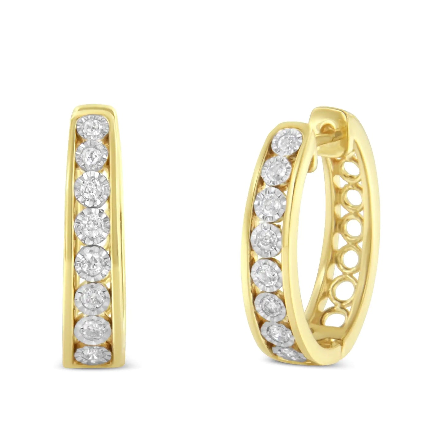 Aros de diamantes en oro amarillo y blanco de 10 quilates (1/2 ct, color JK, claridad I2-I3)