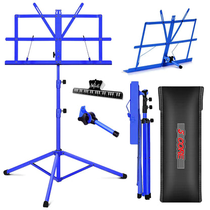 Soporte de Música 5Core para Partituras Portátil Tripé Ajustável Dobrável Porta-Notas AZUL