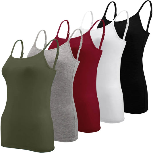 BQTQ 5 stk Dame Camisole Tank Top Underskjorte Spaghetti Strap Basic Camisoles Stor Svart, Hvit, Grå, Armygrønn, Mørkerød