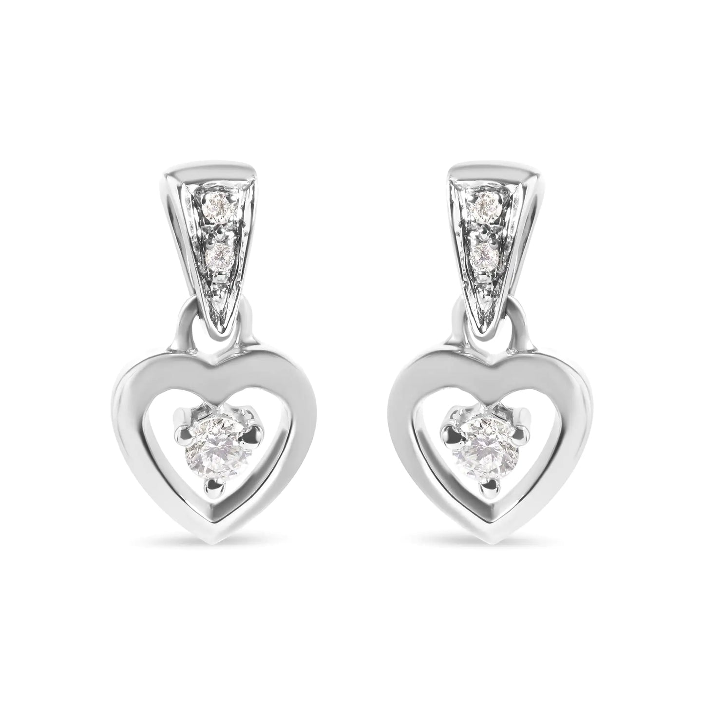 Aretes colgantes de corazón con diamantes de 1/6 ct en oro blanco de 14 quilates (HI, SI2-I1)