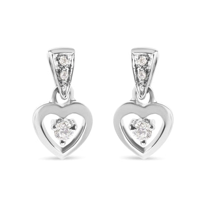 Aretes colgantes de corazón con diamantes de 1/6 ct en oro blanco de 14 quilates (HI, SI2-I1)