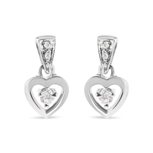 14K White Gold 1/6 Cttw Diamond Dangle Heart Stud Earrings (H-I, SI2-I1)