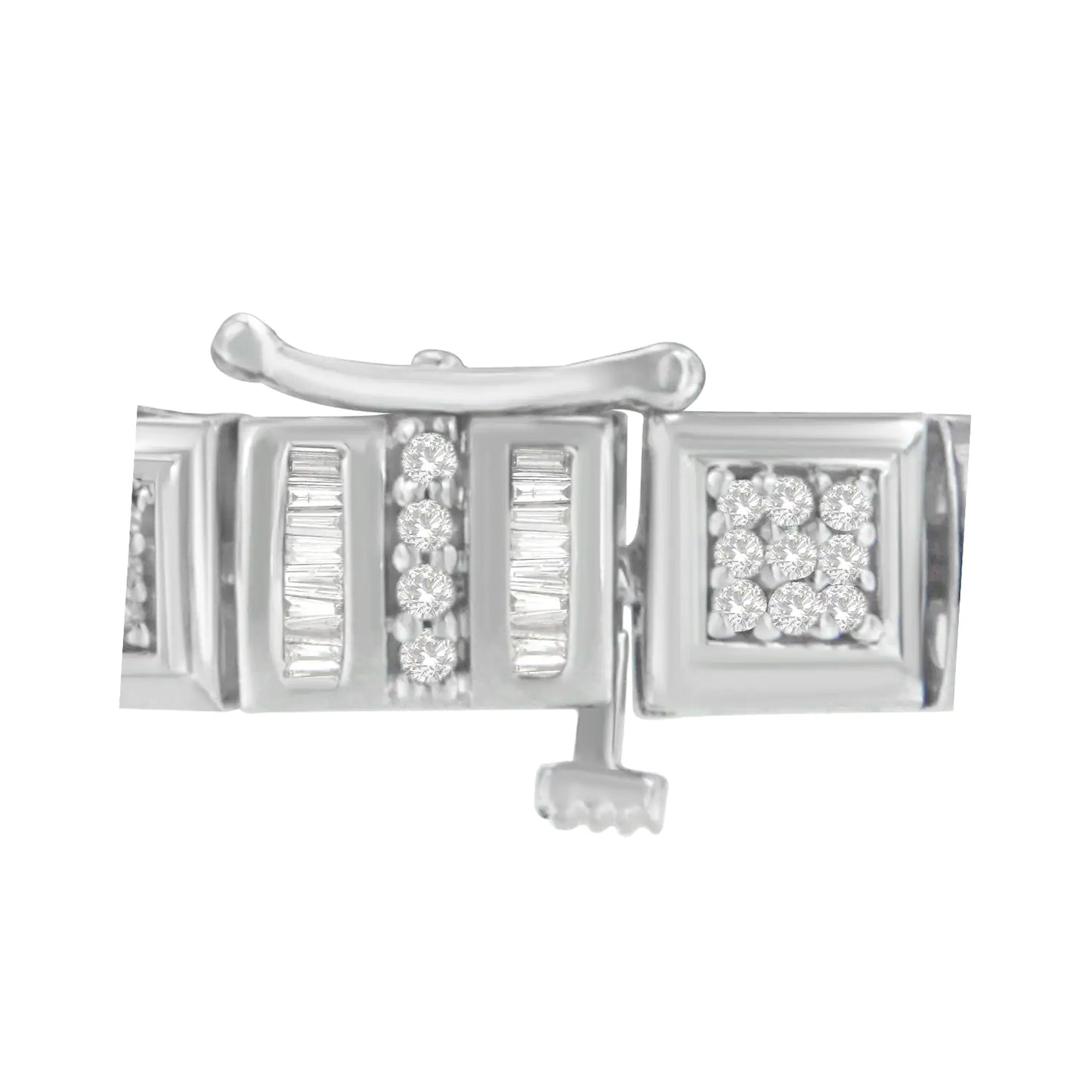 10K White Gold Round and Baguette Cut Diamond Bracelet (2.00 cttw, H-I Color, I2-I3 Clarity)