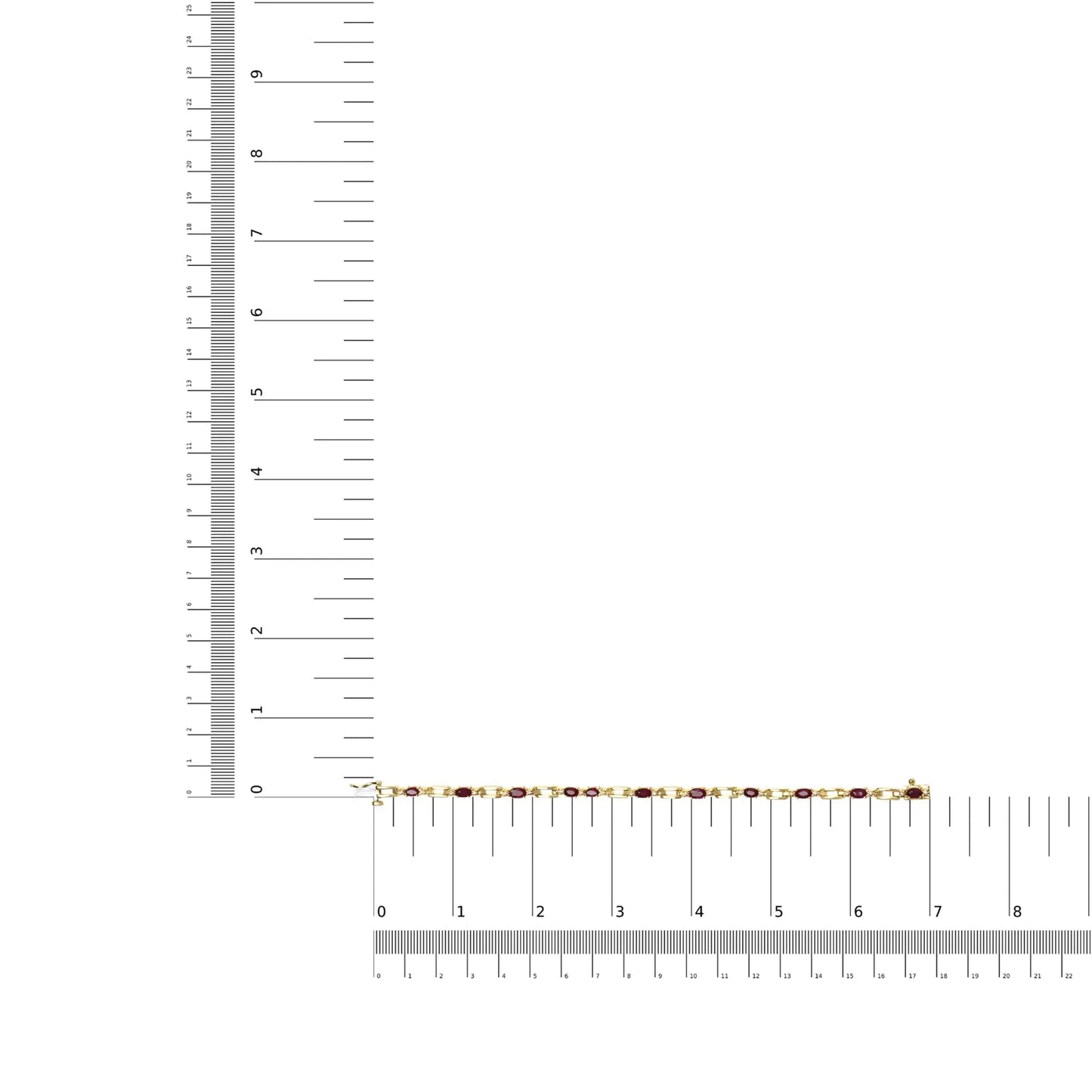 10K kollase kullaga ovaalne rubiin ja 1/10 Cttw teemantvarraste komplekt käevõru (HI värv, SI1-SI2 selgus) – suurus 7"