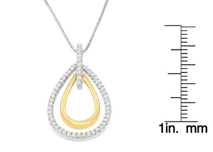 14K Two-Tone Gold Round Cut Diamond Double Burst Pendant Necklace (1/4 cttw, H-I Color, SI2-I1 Clarity)