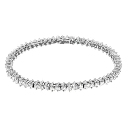 14K White Gold 5.0 Cttw Clarity Enhanced 2 Prong Set Princess-Cut Diamond Tennis Bracelet (H-I Color, I1-I2 Clarity)