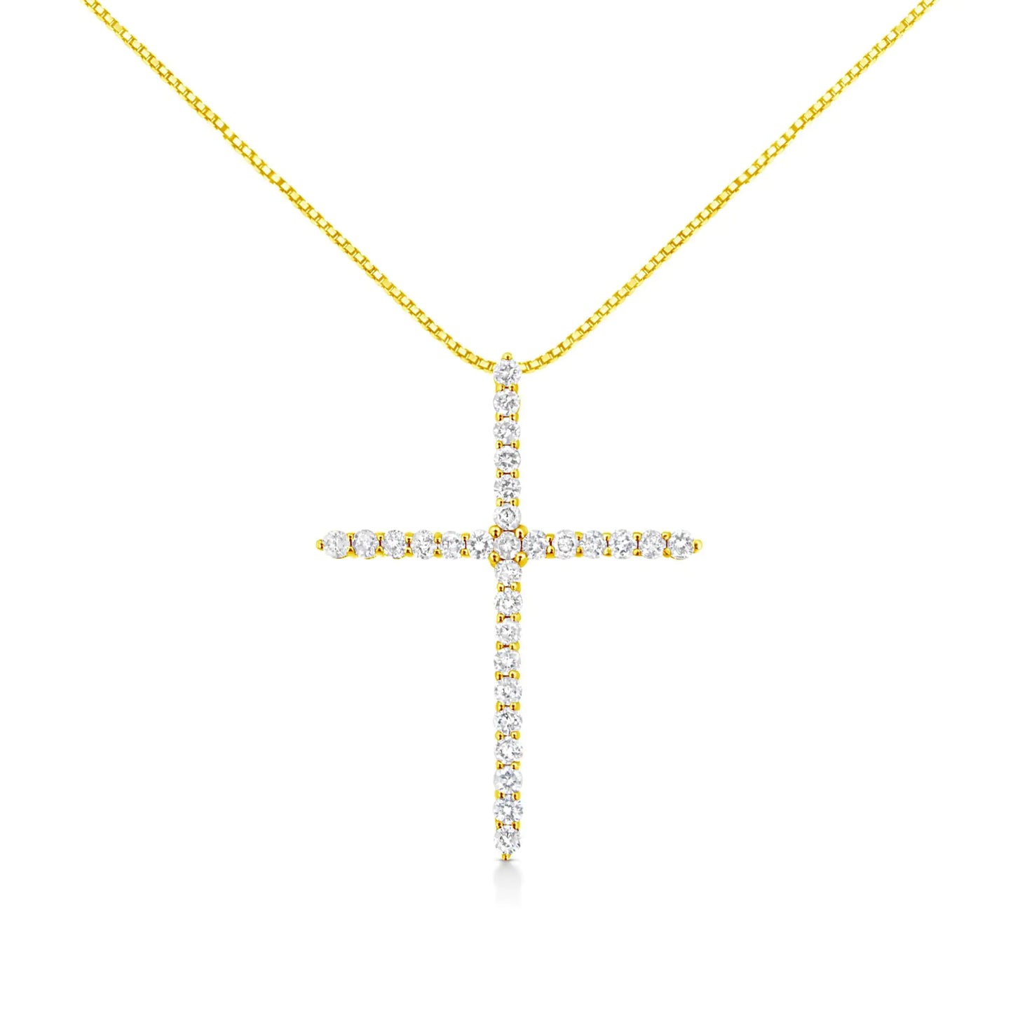 10K Yellow Gold Plated .925 Sterling Silver 3.0 Cttw Prong-Set Round Brilliant Cut Diamond Cross 18" Pendant Necklace (J-K Color, I1-I2 Clarity)