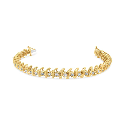 10K Yellow Gold Plated .925 Sterling Silver 3.00 Cttw Prong-Set Brilliant Round-cut Diamond "S" Link Bracelet (J-K Color, I2-I3 Clarity) - Size 7.5