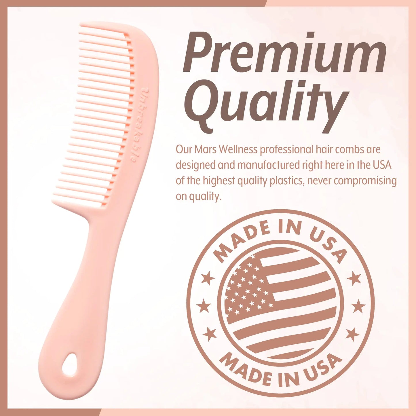 Mars Wellness 4 Piece Professional Comb Set Peach Pastel - USA MADE - Fine Pro Tail Combs, Dresser Hair Comb Styling Comb - Premium Grade for Men and Women - Parting Teasing and Styling - Peach Pastel 4 Piece Set