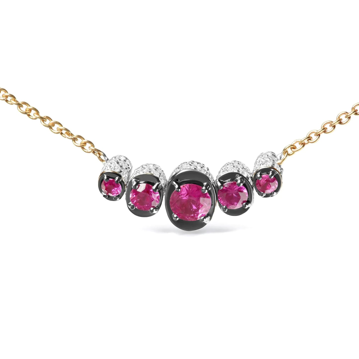 Gargantilla de oro rosa de 18 quilates con pavé de diamantes de 3/4 quilates y rubí rojo graduado (color GH, claridad SI1-SI2). Ajustable hasta 35,5-42,8 cm.