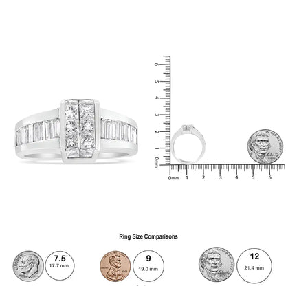 14K 白金 2 3/4 克拉隐形镶嵌公主方钻和槽镶长方形钻石升级鸡尾酒戒指（GH 颜色，SI1-SI2 净度）