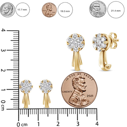 14K Gold 3/4 Cttw Diamond Floral Cluster Drop and Dangle Stud Earrings (H-I Color, I1-I2 Clarity)