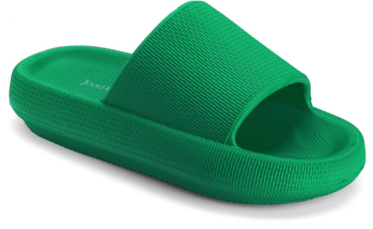 Joomra Pillow Slippers for Women and Men Non Slip Quick Drying Shower Slides Bathroom Sandals | Ultra Cushion | Thick Sole 10.5-11.5 Women/9-10 Men Green