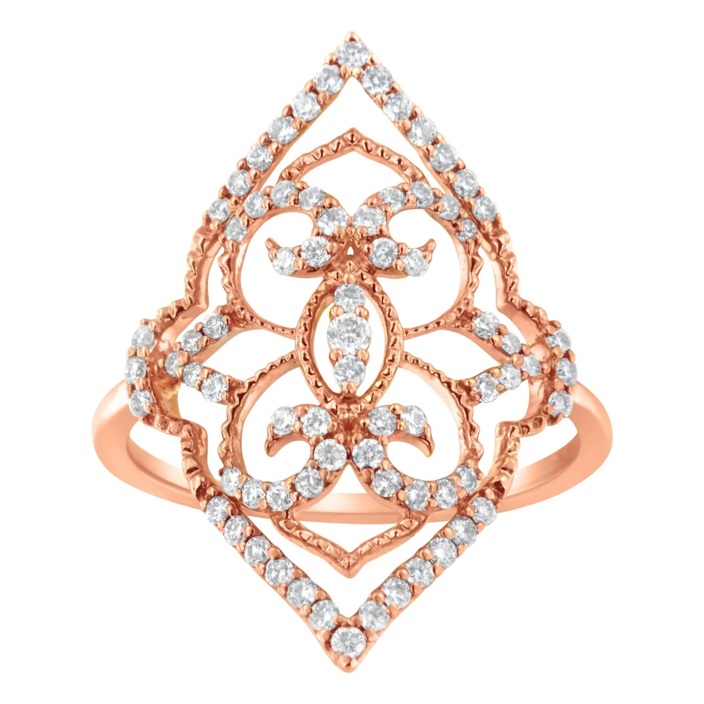 10K Rose Gold teemantkokteilisõrmus (1/2 Cttw, HI Color, I1-I2 Clarity)