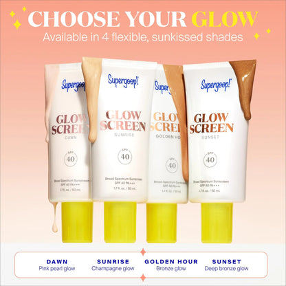 Supergoop! Glowscreen SPF 40, Sunset (Deep Bronze Glow) - 1.7 fl oz - Glowy Primer + Broad Spectrum Sunscreen - Helps Filter Blue Light - Boosts Hydration w/Hyaluronic Acid, Vitamin B5 & Niacinamide