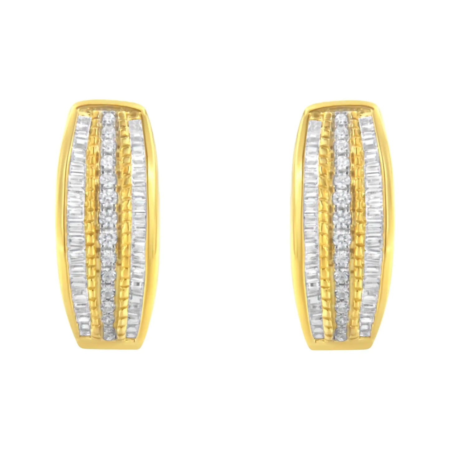 Aros modernos de oro amarillo de 10 quilates con diamantes engastados en pavé y canal de 3/4 quilates (color IJ, claridad I2-I3)