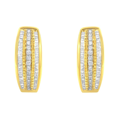 Aros modernos de oro amarillo de 10 quilates con diamantes engastados en pavé y canal de 3/4 quilates (color IJ, claridad I2-I3)