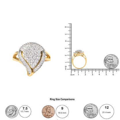 10K Yellow Gold 1 Cttw Round and Baguette Cut Diamond Ballerina Cluster Ring (H-I Color, SI2-I1 Clarity)