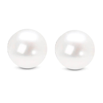 Aretes redondos de perla cultivada de Akoya blanca de agua salada en oro de 14 quilates, calidad AAA+ (mm a elegir)