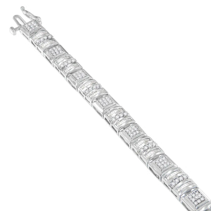 Pulsera de oro blanco de 10 quilates con diamantes redondos y talla baguette (2,00 cts, color HI, claridad I2-I3)