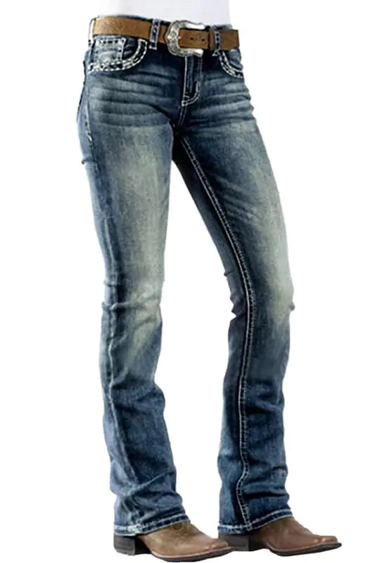 Jeans for kvinner 90-talls middels høye bootcut-jeans High Stretch Black Jeans Pantalones De Mujer Boot Cut denimbukser X-Large 201-cyan blå