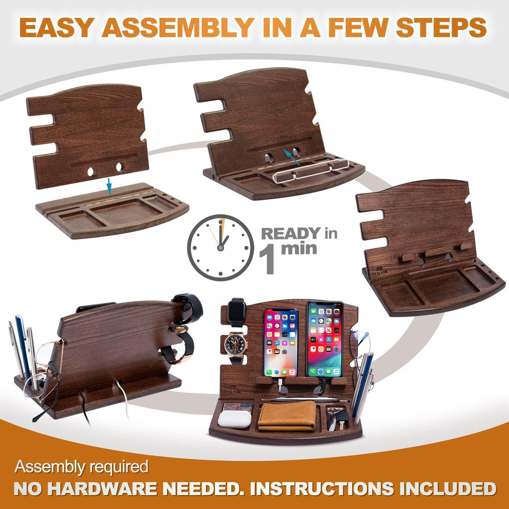 US | Ash Wood Dual Phone Organizer & Charging Station