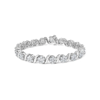 14K hvitt gull 7 3/8 Cttw Rund Brilliant Diamond Floral Cluster og S Link-armbånd (HI Color, SI2-I1 Clarity) - 7" tommer