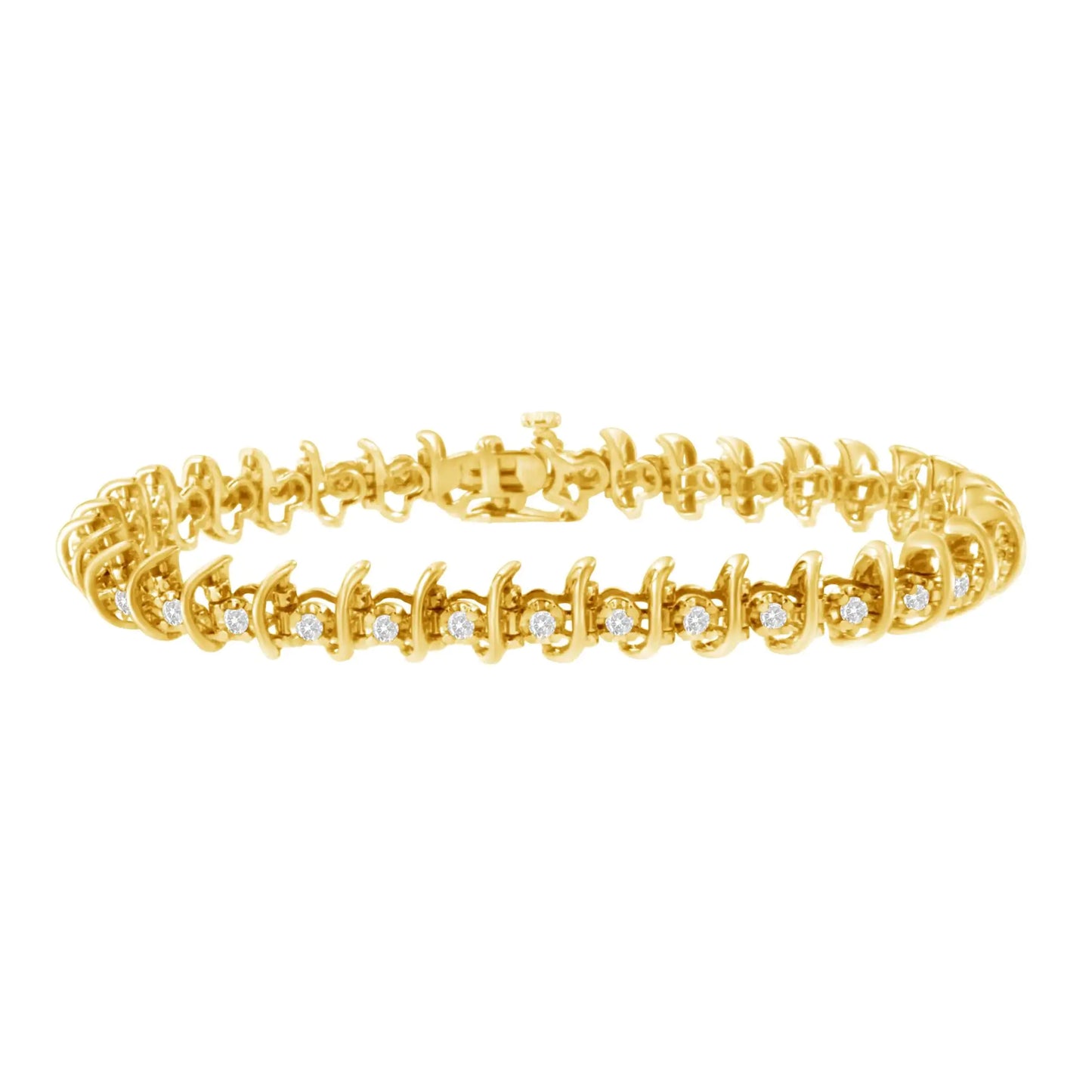 Pulsera de eslabones de diamantes engastados en garras de 1 ct (JK, I1-I2) en plata de ley 925 bañada en oro amarillo de 10 kt - 7,5"