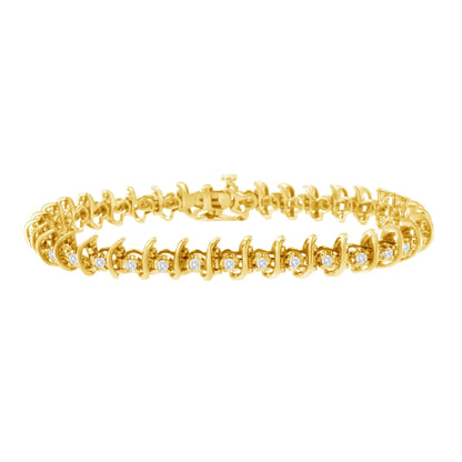 Pulsera de eslabones de diamantes engastados en garras de 1 ct (JK, I1-I2) en plata de ley 925 bañada en oro amarillo de 10 kt - 7,5"