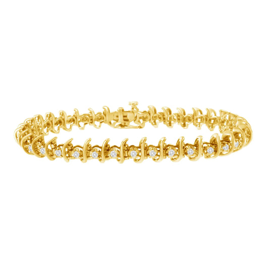 Pulsera de eslabones de diamantes engastados en garras de 1 ct (JK, I1-I2) en plata de ley 925 bañada en oro amarillo de 10 kt - 7,5"