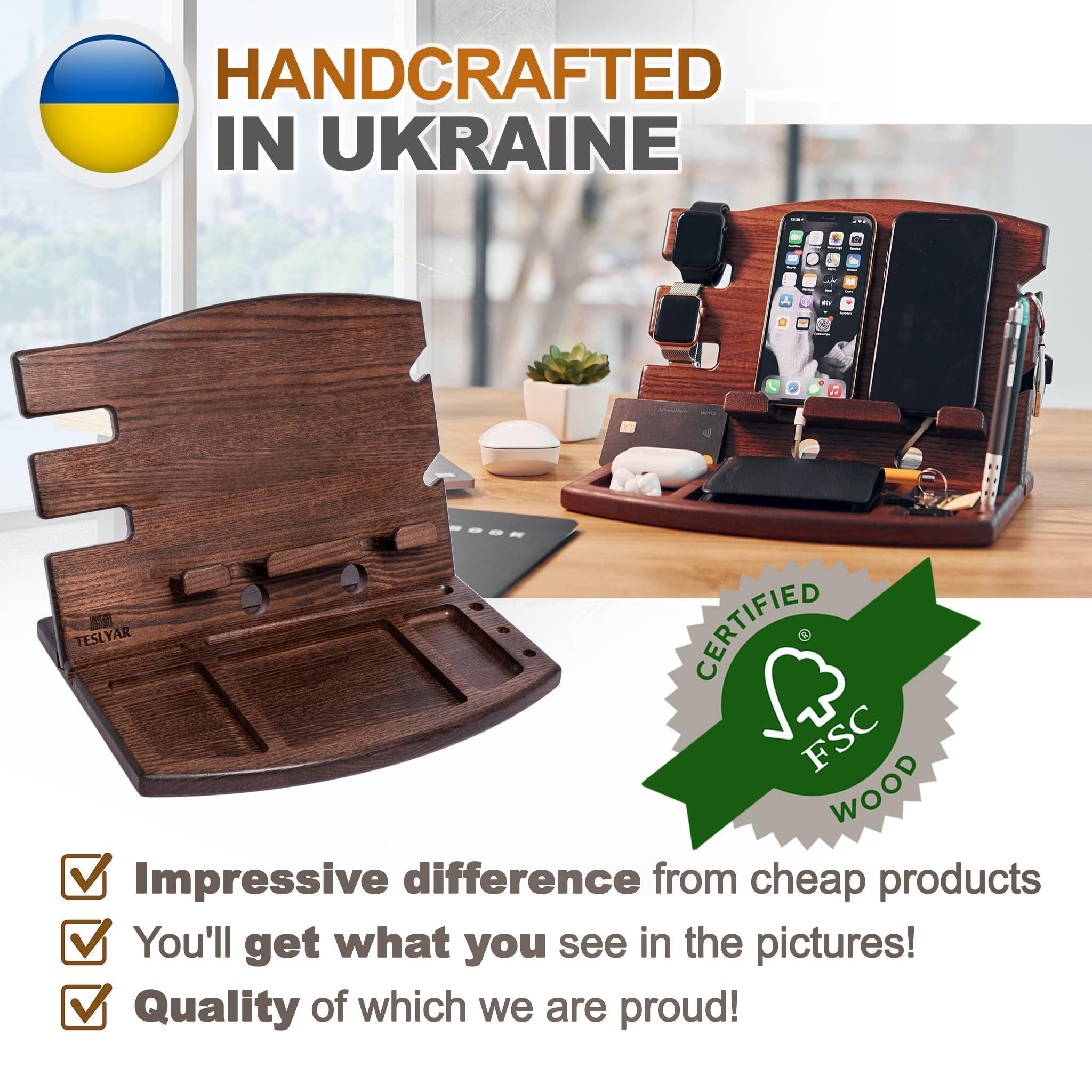 US | Ash Wood Dual Phone Organizer & Charging Station