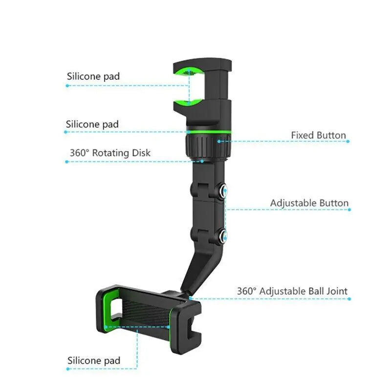 Soporte para teléfono ajustable con rotación de 360° para espejo retrovisor de coche, multifunción