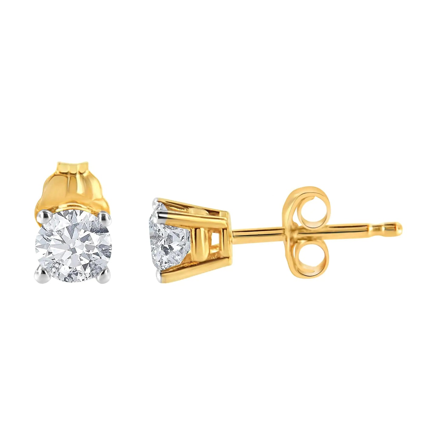 Aretes de oro amarillo de 10 k con diamantes solitarios (0,75 cts, color JK, claridad I1-I2)