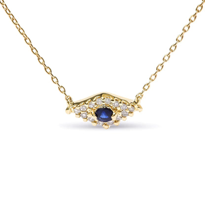 10K Yellow Gold Blue Sapphire and Diamond Accented Evil Eye 18" Inch Pendant Necklace (H-I Color, I1-I2 Clarity)