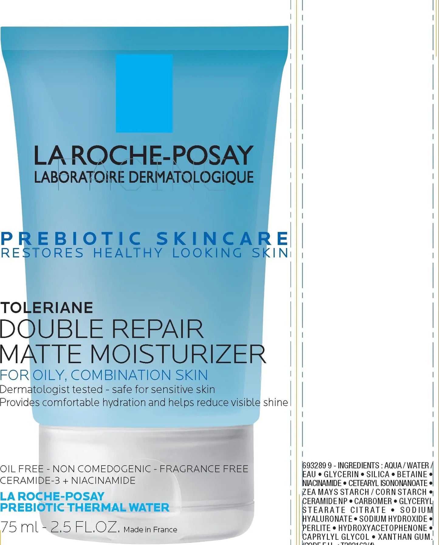 La Roche-Posay Toleriane Double Repair matt daglig ansiktsfuktighetskrem, for fet hud med ceramid og niacinamid for alle hudtoner, oljefri, ikke-komedogenisk 2,54 Fl Oz (pakke med 1)