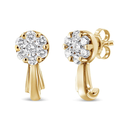 Aretes colgantes con forma de flor de diamantes de 3/4 ct en oro de 14 quilates (color HI, claridad I1-I2)