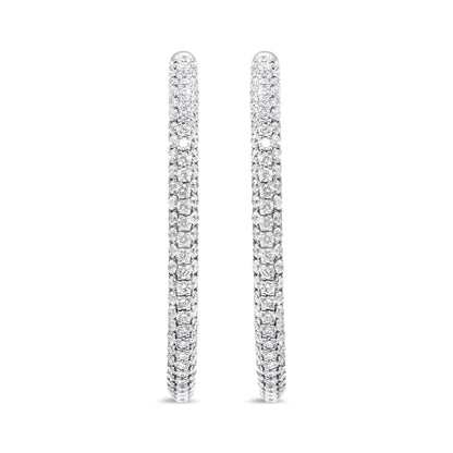 14K White Gold 3 1/2 Cttw Lab Grown Pave Set Diamond Eternity Inside Out Hoop Earrings  (G-H Color, SI1-SI2 Clarity)